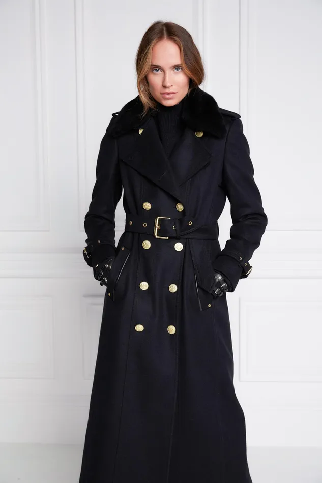 Holland Cooper Marlborough Shearling Trench Coat Soft Black Women Tailoring