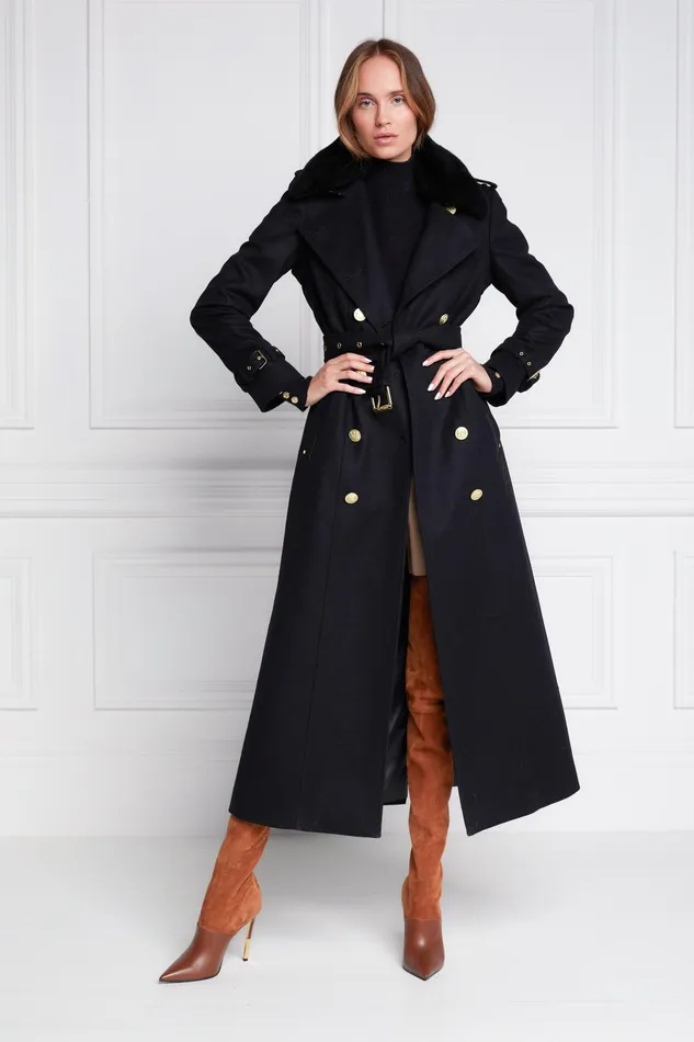 Holland Cooper Marlborough Shearling Trench Coat Soft Black Women Tailoring