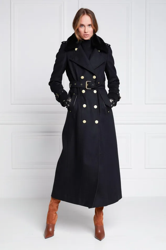 Holland Cooper Marlborough Shearling Trench Coat Soft Black Women Tailoring