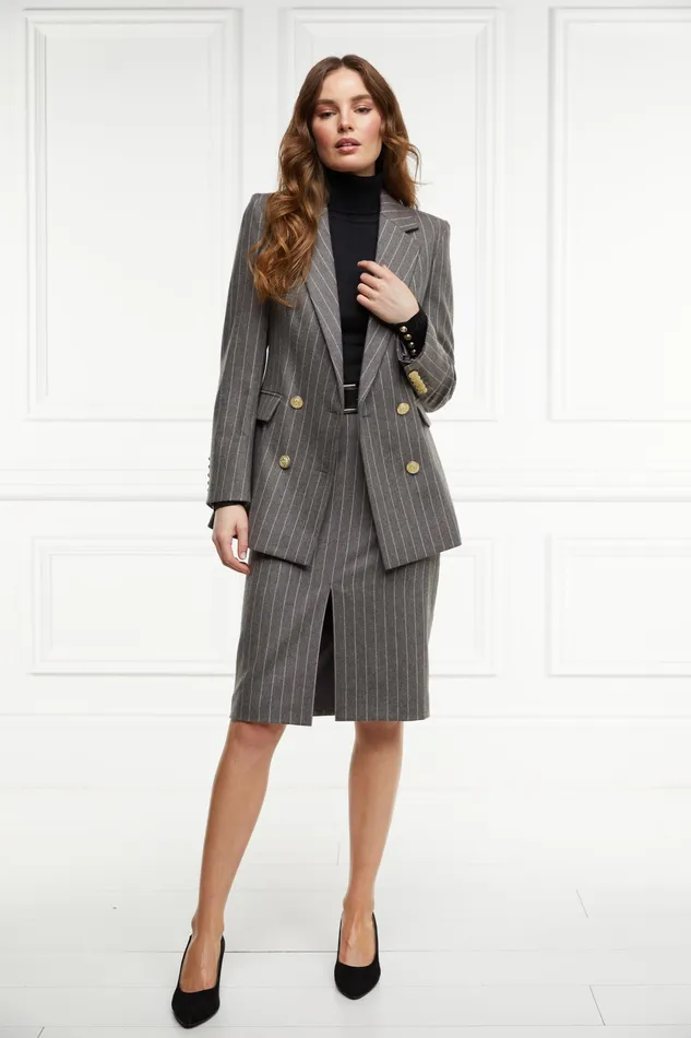Holland Cooper Mayfair Pencil Skirt Soft Grey Pinstripe Women Skirts Holland Cooper Mayfair Pencil Skirt Soft Grey Pinstripe Women Skirts