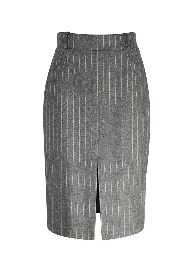 Holland Cooper Mayfair Pencil Skirt Soft Grey Pinstripe Women Skirts Holland Cooper Mayfair Pencil Skirt Soft Grey Pinstripe Women Skirts