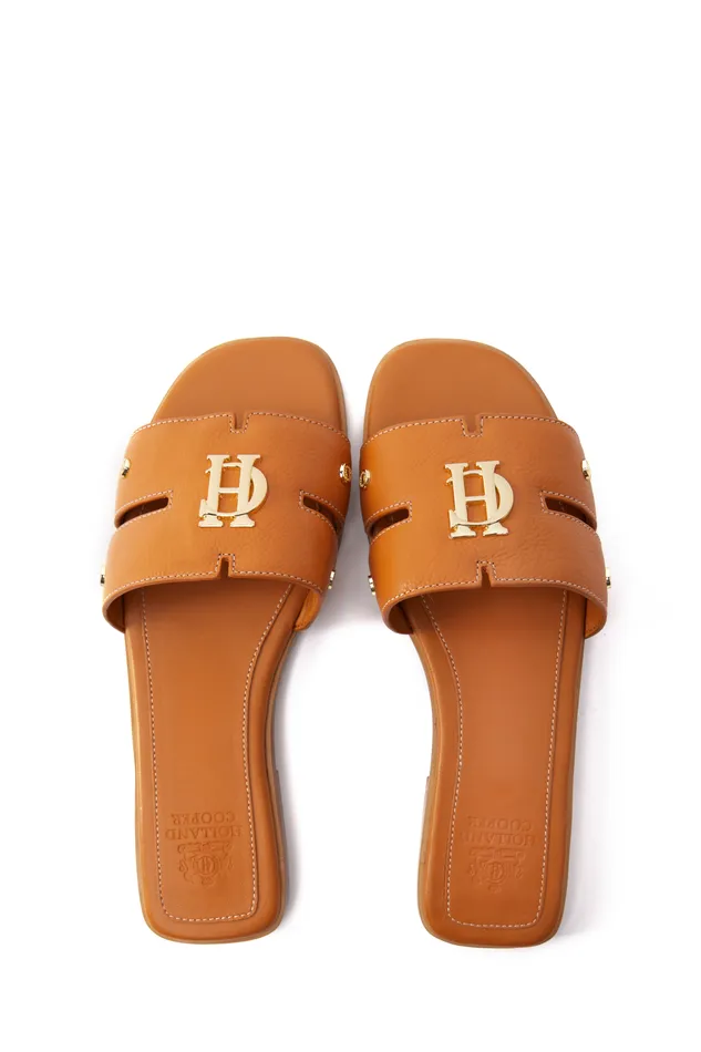 Holland Cooper Monogram Slides Tan Leather Women Sandals and Slides Holland Cooper Monogram Slides Tan Leather Women Sandals and Slides