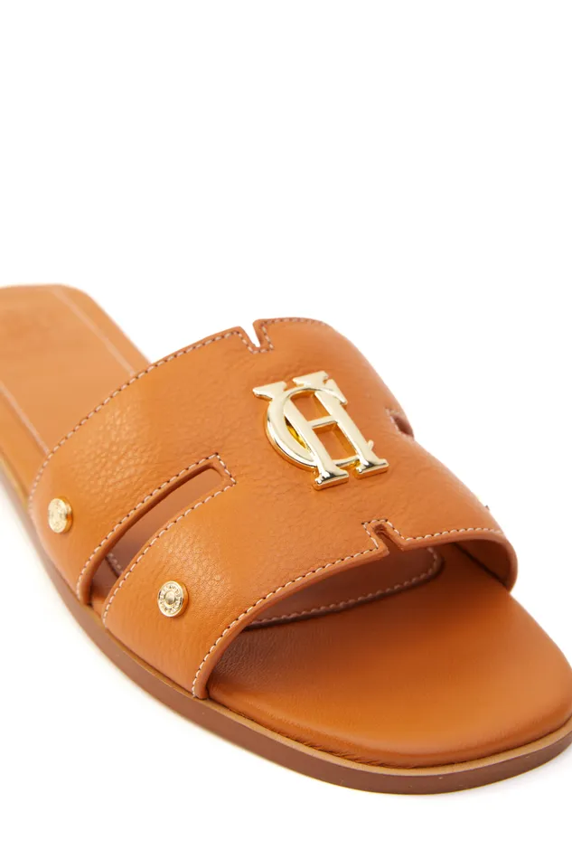 Holland Cooper Monogram Slides Tan Leather Women Sandals and Slides Holland Cooper Monogram Slides Tan Leather Women Sandals and Slides