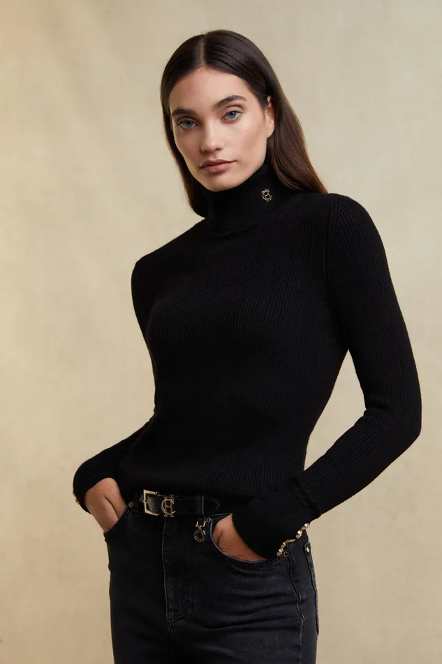 Holland Cooper Painswick Roll Neck Black Women Knitwear Holland Cooper Painswick Roll Neck Black Women Knitwear