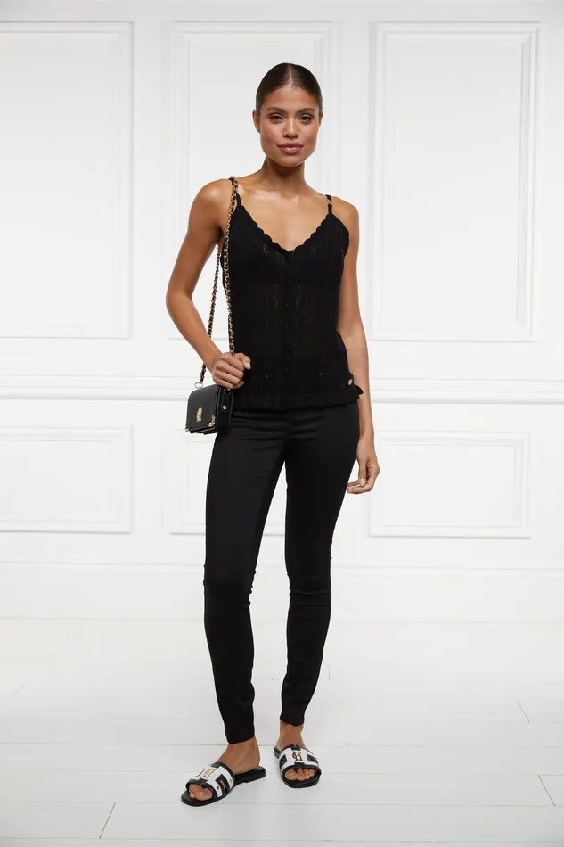 Holland Cooper Pointelle Cami Black Women Tops Holland Cooper Pointelle Cami Black Women Tops