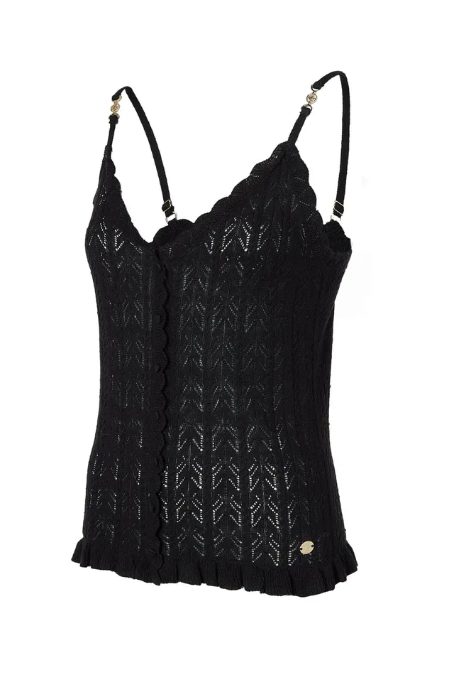 Holland Cooper Pointelle Cami Black Women Tops Holland Cooper Pointelle Cami Black Women Tops