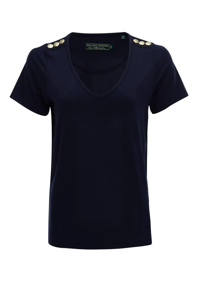 Holland Cooper Relax Fit VNeck Tee Navy Women Tops Holland Cooper Relax Fit VNeck Tee Navy Women Tops