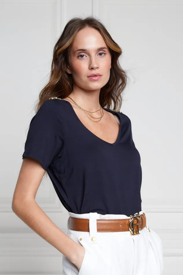 Holland Cooper Relax Fit VNeck Tee Navy Women Tops Holland Cooper Relax Fit VNeck Tee Navy Women Tops