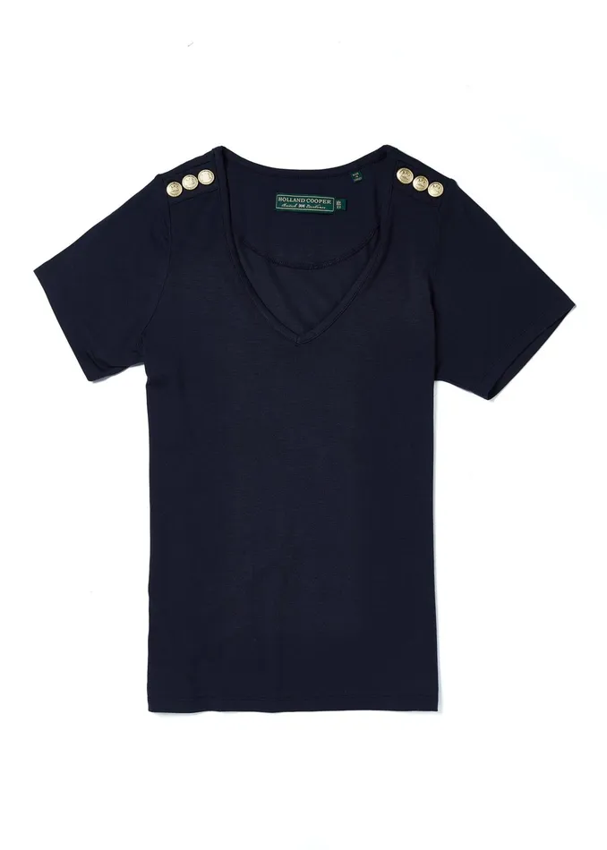 Holland Cooper Relax Fit VNeck Tee Navy Women Tops Holland Cooper Relax Fit VNeck Tee Navy Women Tops