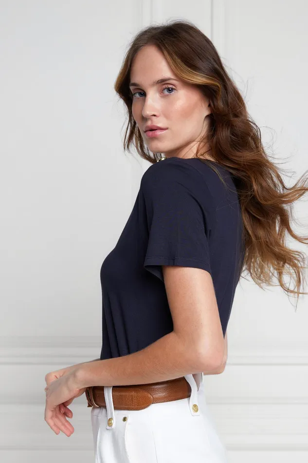 Holland Cooper Relax Fit VNeck Tee Navy Women Tops Holland Cooper Relax Fit VNeck Tee Navy Women Tops