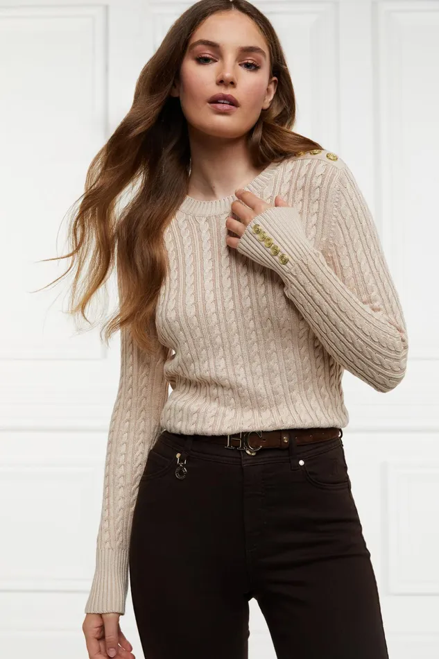 Holland Cooper Seattle Cable Crew Knit Oatmeal Women Knitwear
