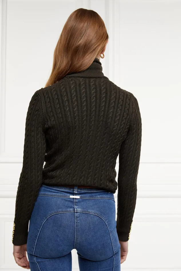 Holland Cooper Seattle Roll Neck Cable Knit Fern Green Women Knitwear