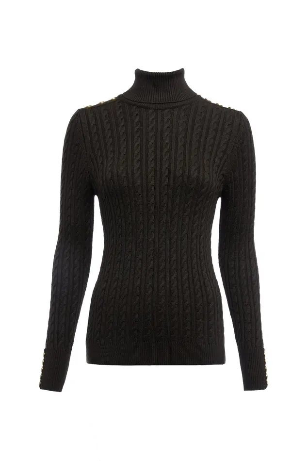 Holland Cooper Seattle Roll Neck Cable Knit Fern Green Women Knitwear