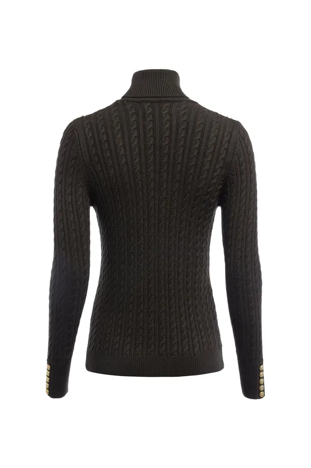 Holland Cooper Seattle Roll Neck Cable Knit Fern Green Women Knitwear