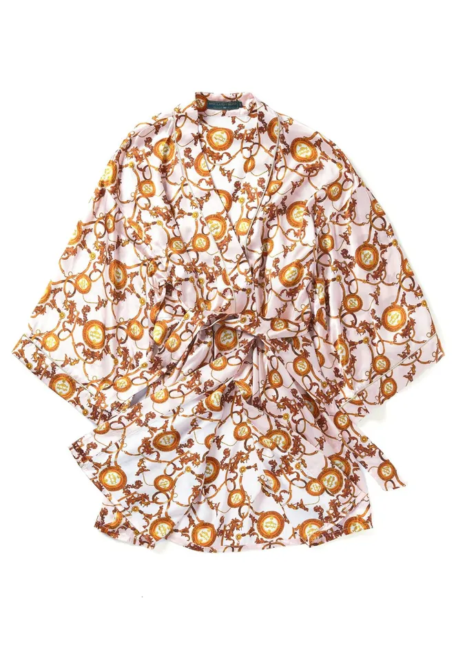 Holland Cooper Silk Dressing Gown Blush Women Sleepwear