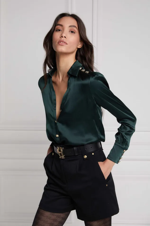 Holland Cooper Silk VNeck Blouse Emerald Women Shirts and Blouses