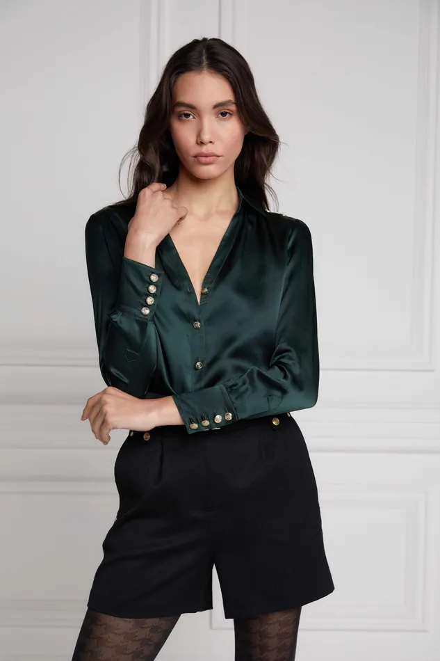 Holland Cooper Silk VNeck Blouse Emerald Women Shirts and Blouses Holland Cooper Silk VNeck Blouse Emerald Women Shirts and Blouses