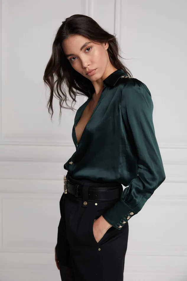 Holland Cooper Silk VNeck Blouse Emerald Women Shirts and Blouses Holland Cooper Silk VNeck Blouse Emerald Women Shirts and Blouses