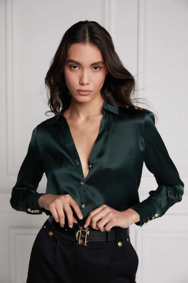 Holland Cooper Silk VNeck Blouse Emerald Women Shirts and Blouses Holland Cooper Silk VNeck Blouse Emerald Women Shirts and Blouses