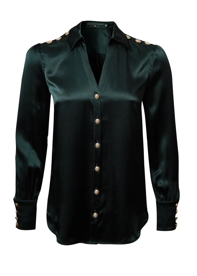 Holland Cooper Silk VNeck Blouse Emerald Women Shirts and Blouses Holland Cooper Silk VNeck Blouse Emerald Women Shirts and Blouses