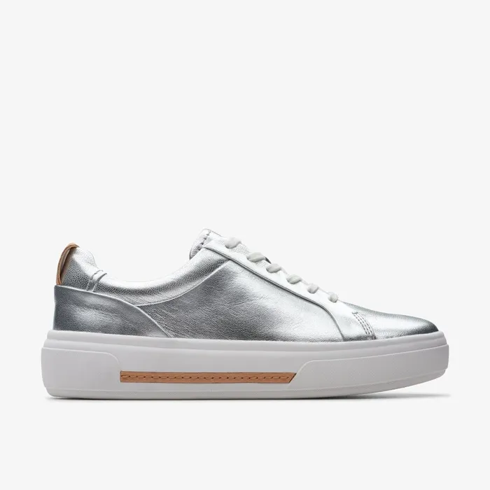 Hollyhock Walk Silver Leather Women Clarks Sneakers