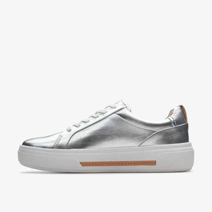 Hollyhock Walk Silver Leather Women Clarks Sneakers