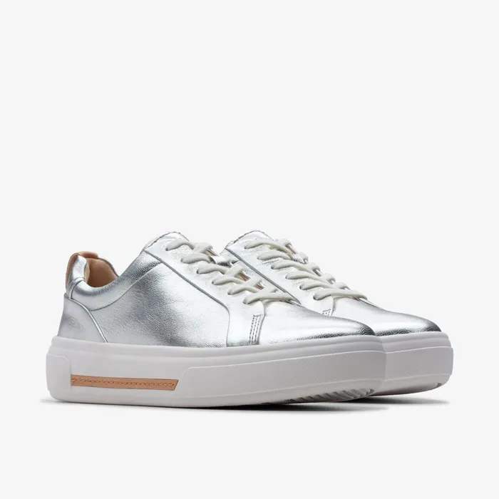 Hollyhock Walk Silver Leather Women Clarks Sneakers