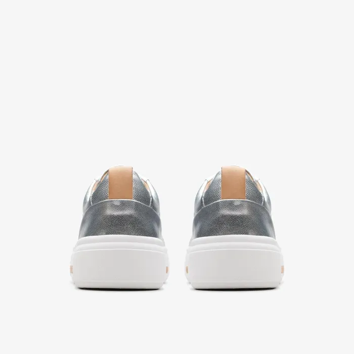 Hollyhock Walk Silver Leather Women Clarks Sneakers