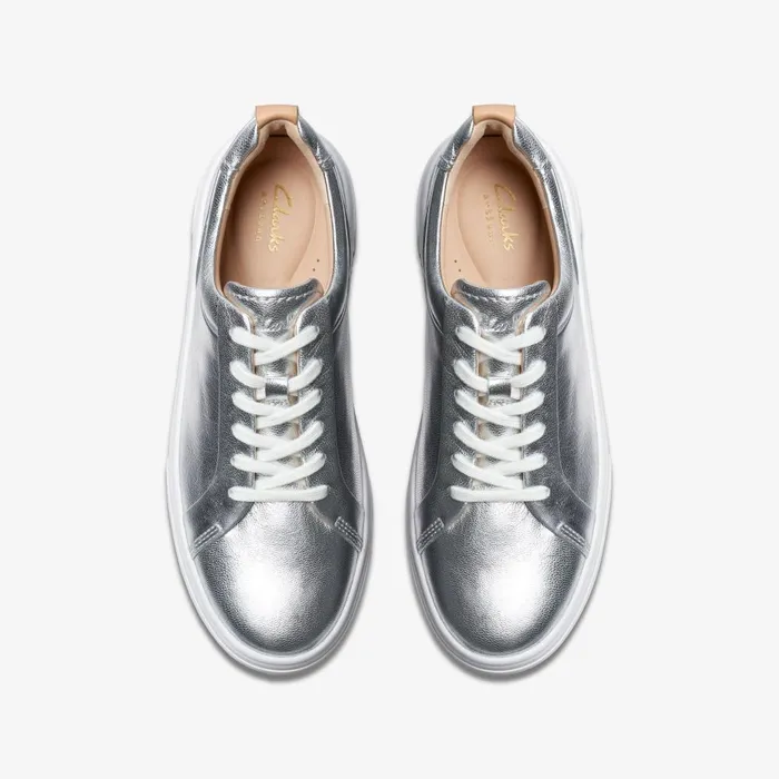 Hollyhock Walk Silver Leather Women Clarks Sneakers