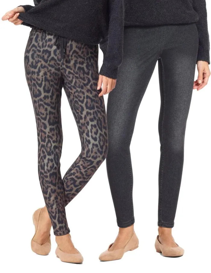 Hue Cheetah Reversible Denim High Rise Leggings Cheetah Women Skinny
