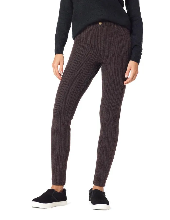 Hue Crazy Soft Stretch Flannel High Rise Leg Brown Herringbone Women Ponte
