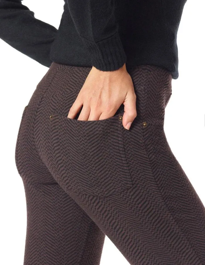 Hue Crazy Soft Stretch Flannel High Rise Leg Brown Herringbone Women Ponte