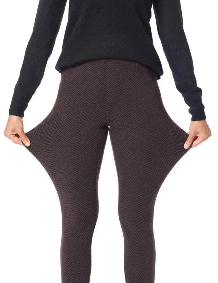 Hue Crazy Soft Stretch Flannel High Rise Leg Brown Herringbone Women Ponte