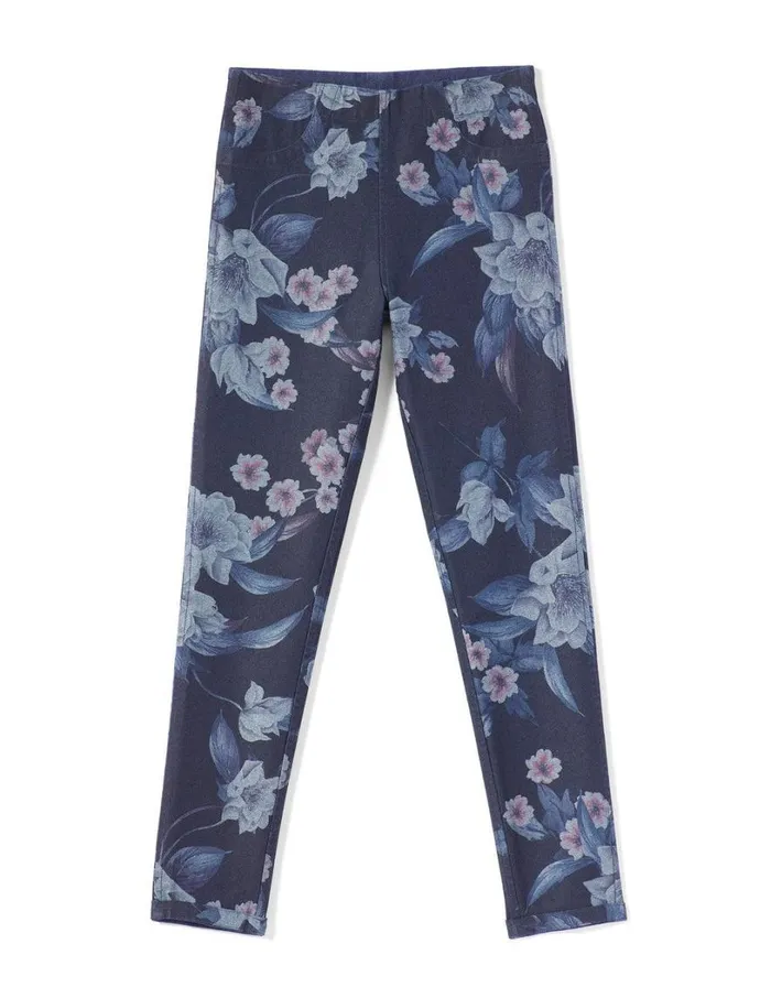 Hue Floral Reversible Denim High Rise Leggings Floral WomenGirls Skinny