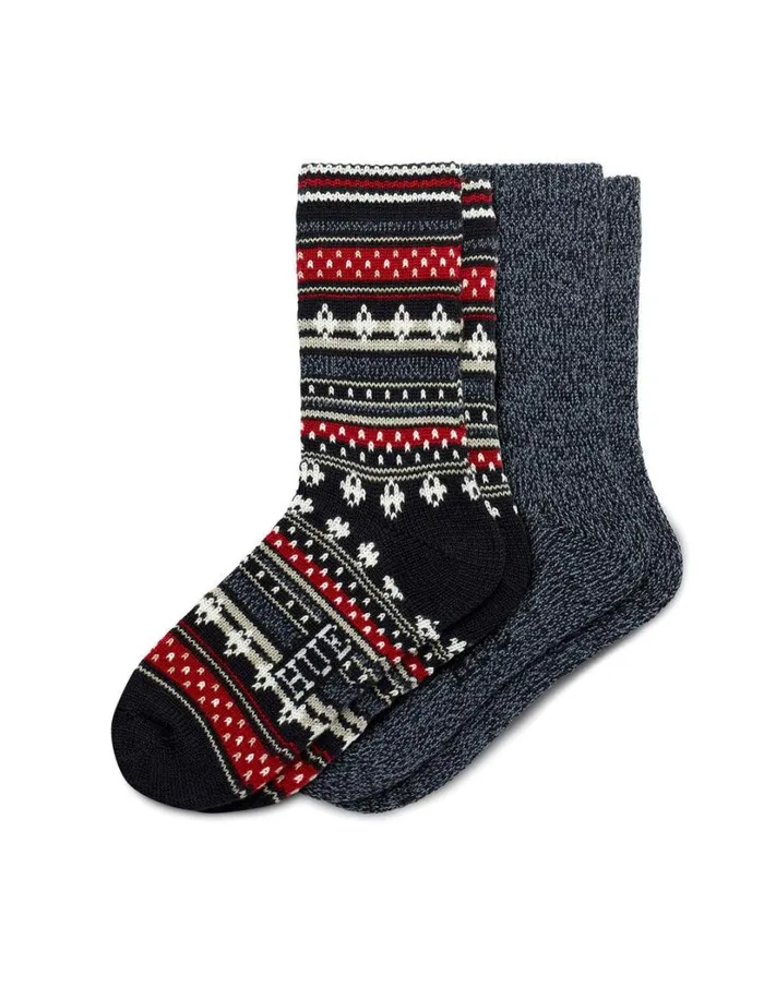 Hue Geo Stripe Boot Sock 2 Pair Pack Black Women Boot Socks