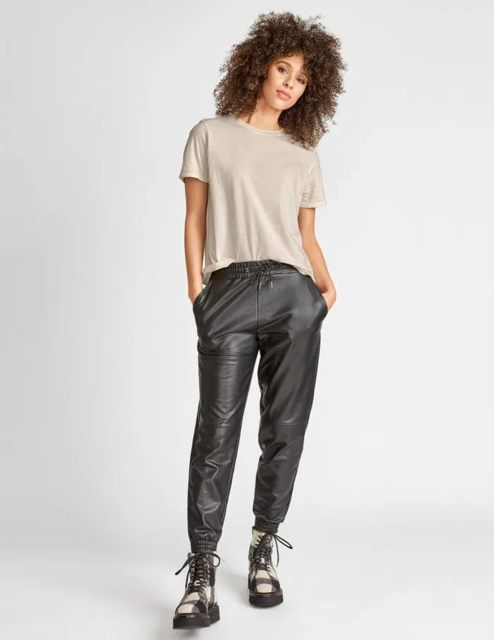Hue Leatherette High Rise Jogger Black Women Joggers