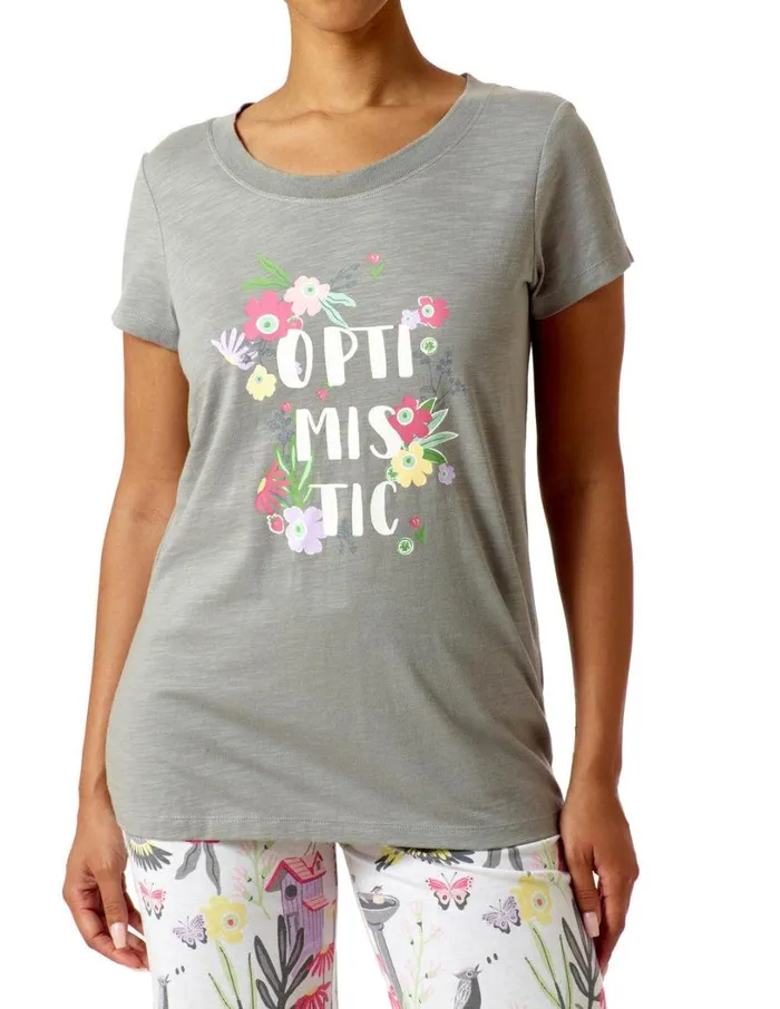 Hue Optimistic Short Sleeve PJ Swing Tee Frost Grey Women Tops