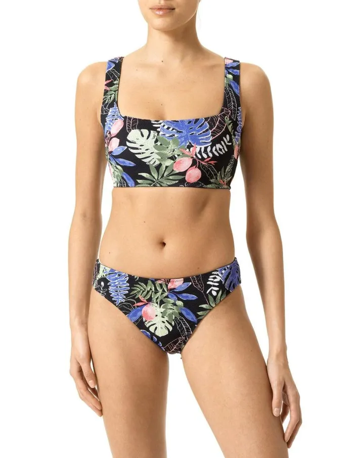 Hue Tropical Breeze Reversible Sporty Bikini Top Black Women Tops