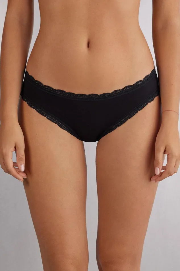 Intimissimi Bikini Panties Women Cotton And Lace Panties 019 8211 Black