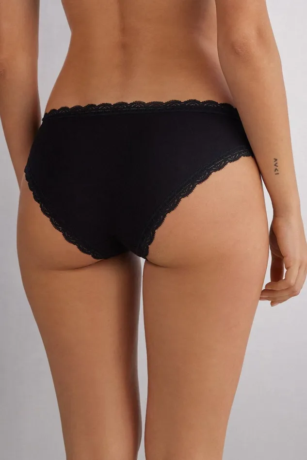 Intimissimi Bikini Panties Women Cotton And Lace Panties 019 8211 Black