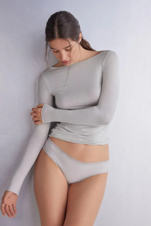 Intimissimi Bikini Panties Women Cotton And Lace Panties Pale Grey 347j 8211 Ice Grey