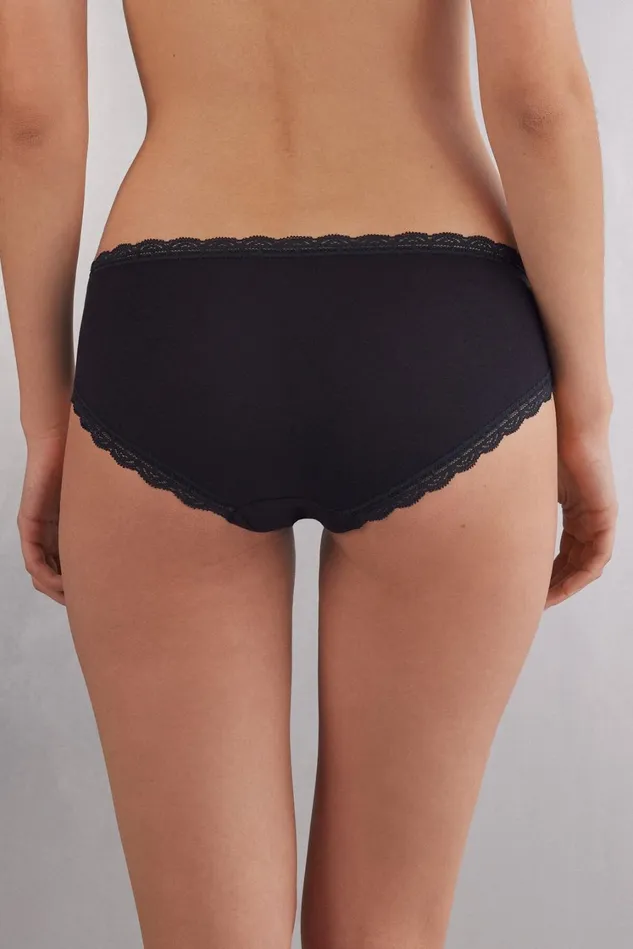 Intimissimi Bikini Panties Women Lace And Cotton High Rise Panties Black 019 8211 Black