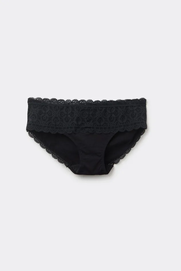 Intimissimi Bikini Panties Women Lace And Cotton High Rise Panties Black 019 8211 Black