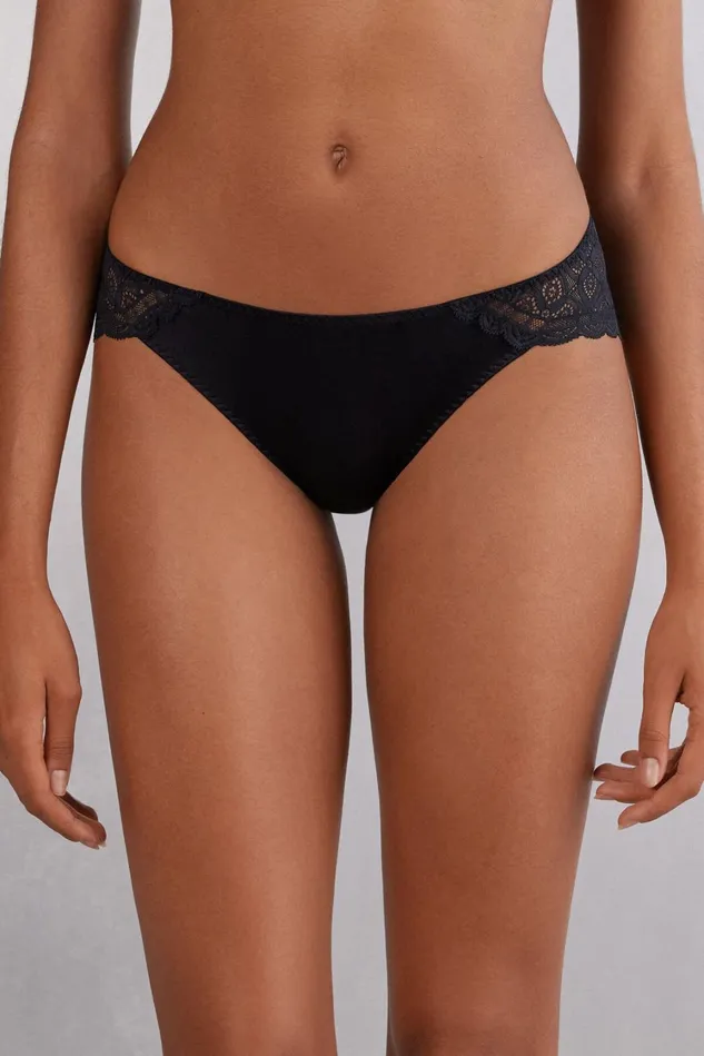 Intimissimi Bikini Panties Women Silk And Lace Briefs Black 019 8211 Black