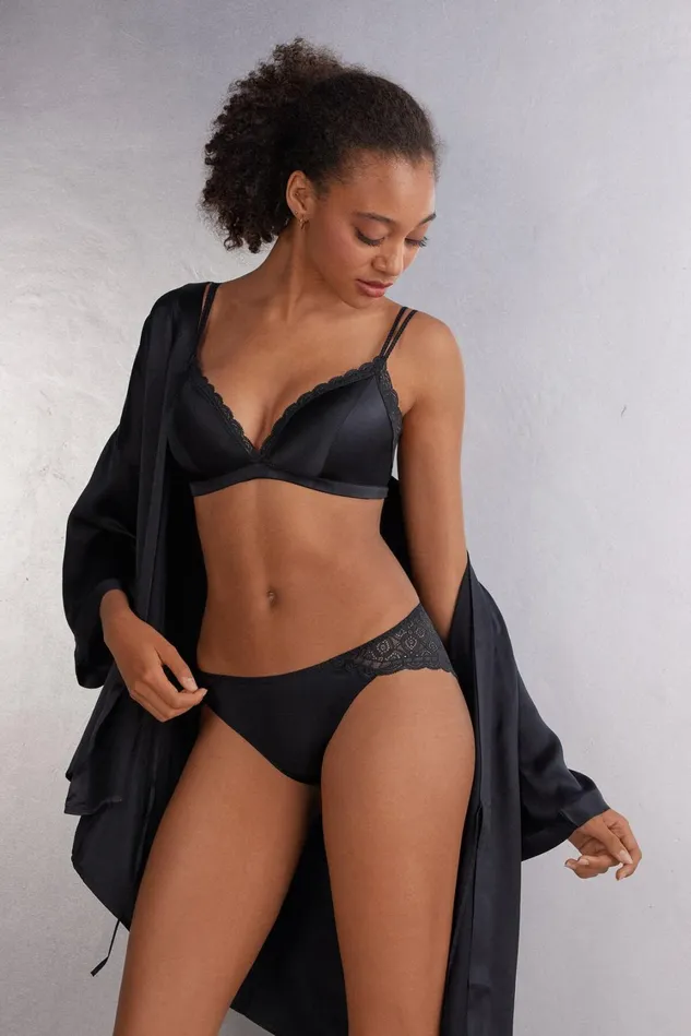 Intimissimi Bikini Panties Women Silk And Lace Briefs Black 019 8211 Black