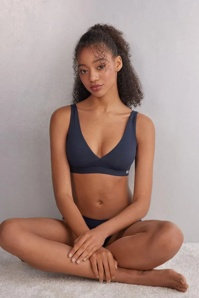 Intimissimi Bralette Women Lara Cotton Triangle Bra Blue 1467 8211 Intense Blue