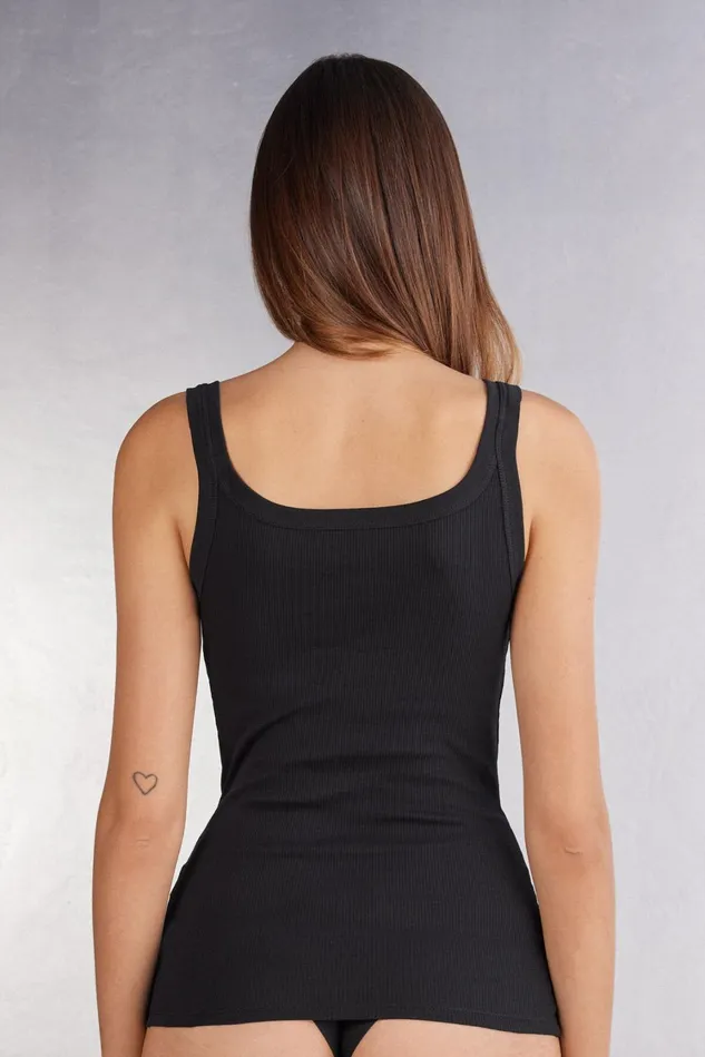 Intimissimi Camisoles Tank Tops Women Superior Cotton Racer Back Tank Top Black 019 8211 Black