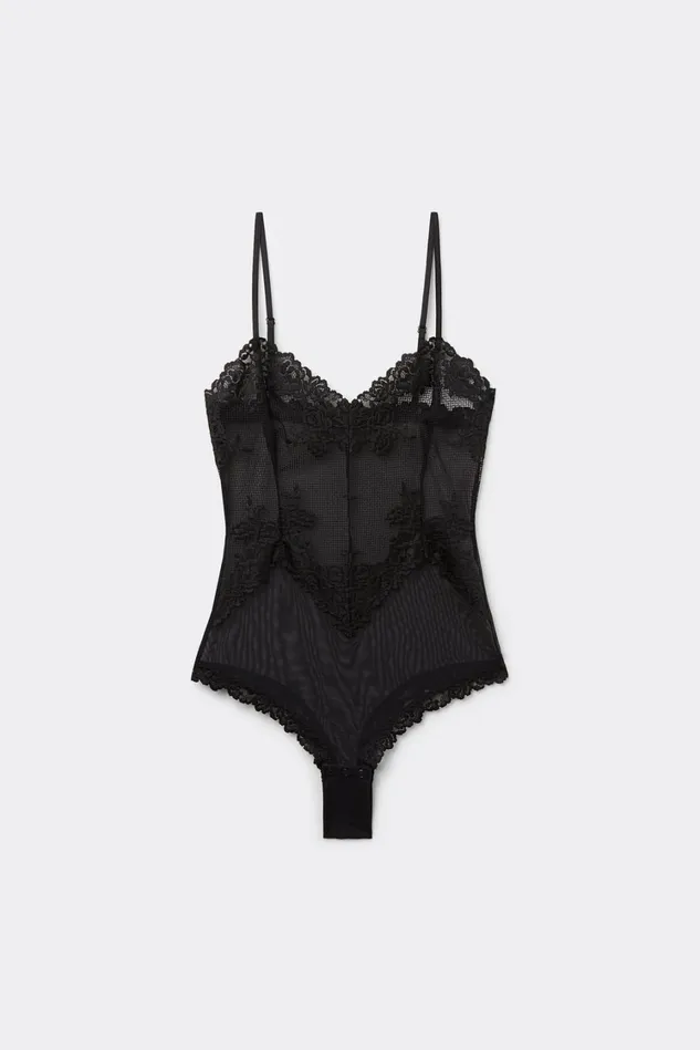 Intimissimi Lingerie Bodysuits Women Pretty Flowers Tulle And Lace Bodysuit Black 019 8211 Black