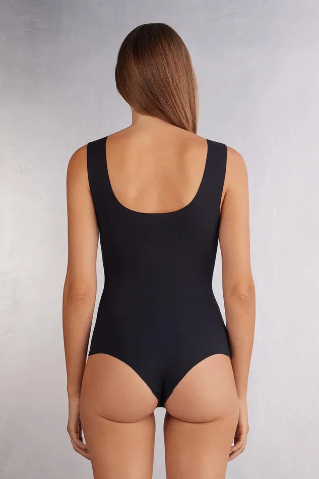 Intimissimi Lingerie Bodysuits Women Raw Edge Cotton Bodysuit Black 019 8211 Black