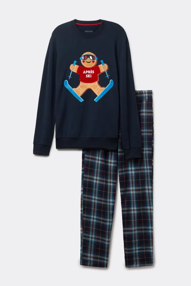 Intimissimi Long Pajamas Men Gingerbread Aprs Ski Full Length Plush Modal Pajamas Blue 800 8211 Blu Notte